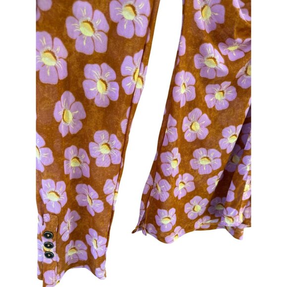 Free People Womens Lucky Shirtee Floral Long Sleeve Blouse Medium Rust/Purple - Picture 9 of 9